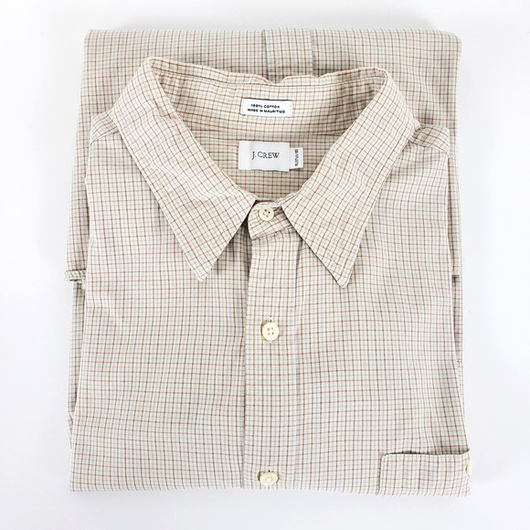 J Crew SIZE XL Cream Button Shirt Mens Plaid Long Sleeve Casual Modern Preppy - Picture 3 of 7